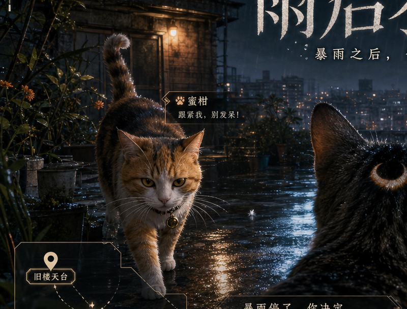 雨后猫语旧楼天台场景缩略图